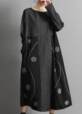 Vestidos de patchwork de mezclilla con cuello redondo azul de talla grande